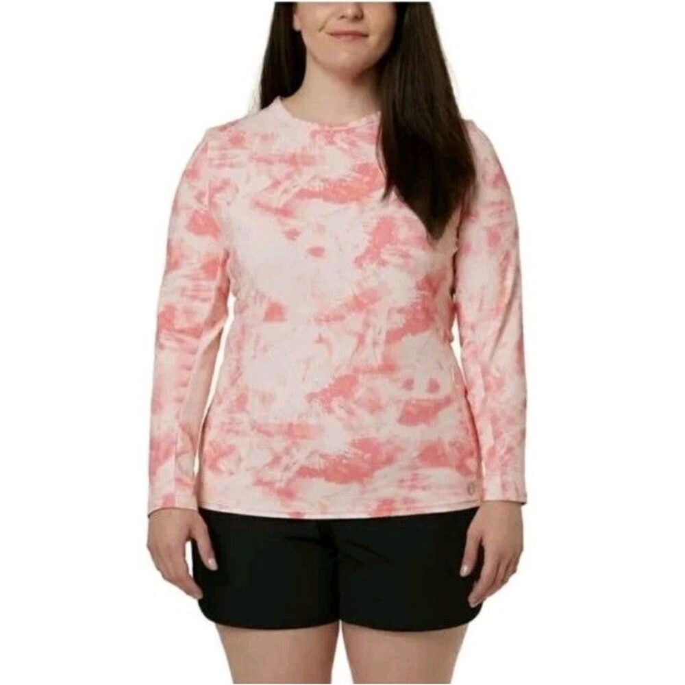 Hang Ten Starfish Rash Guard Plus 2X UPF 50 Swim Shirt Long Sleeve Pink Tie Dye
